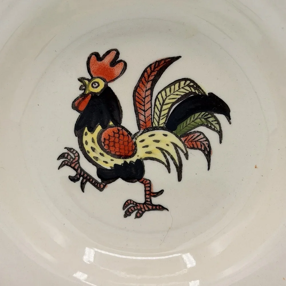 3 Red Rooster by Metlox Poppytrail Soup Bowl Red Brown Rooster Brown Band